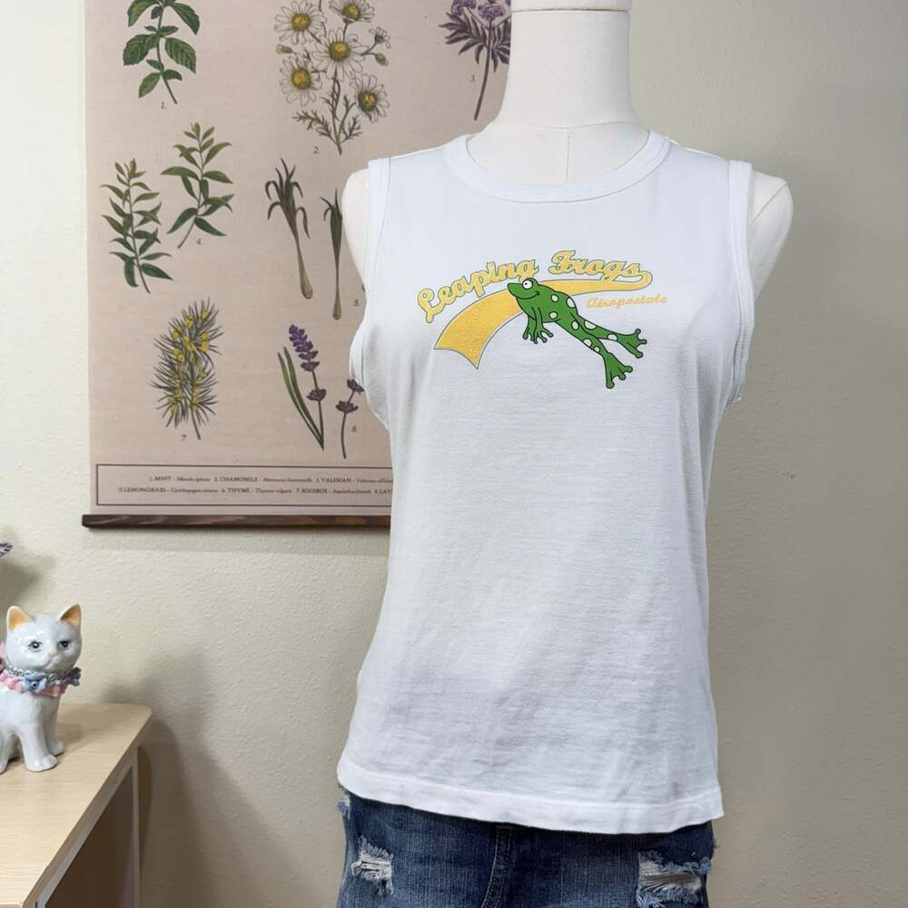 Vintage 90s Y2k Aeropostale White Graphic Frog Glitter Tank Top Preppy McBling M
